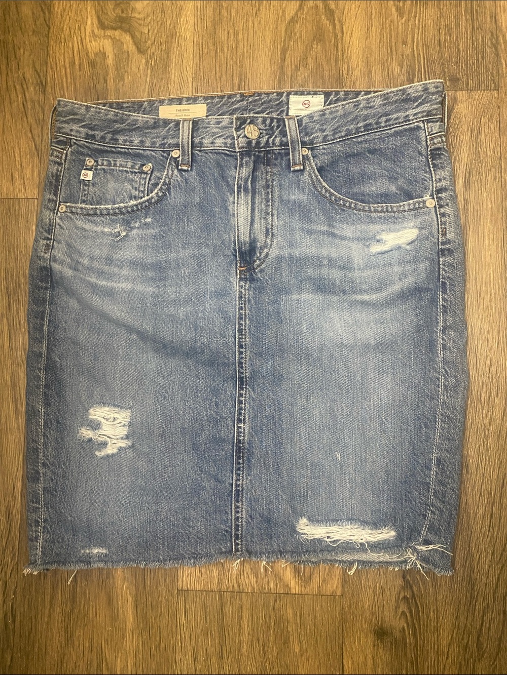 AG | Denim Distressed Pencil Skirt - Blue | size 29